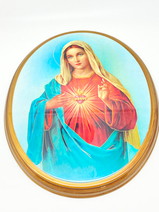 Immaculate Heart of Mary Oval Wood Plaque 10" - Unique Catholic Gifts