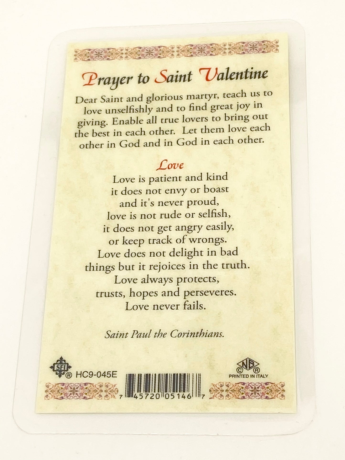 St. Valentine Holy Card - Unique Catholic Gifts