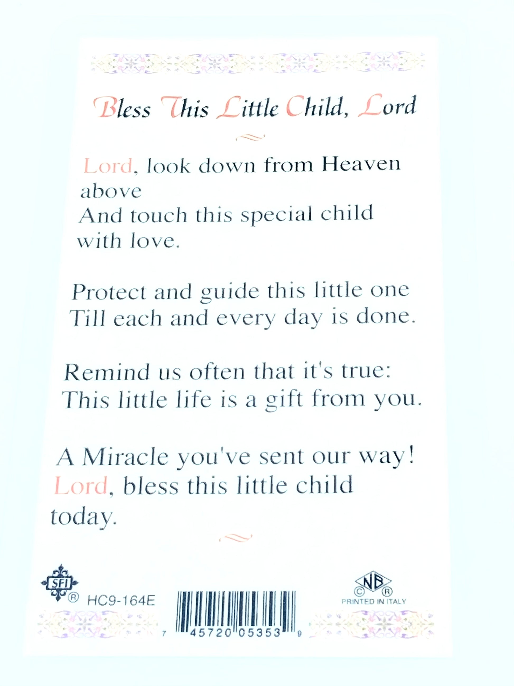 Bless this Child Girl Laminated Holy Card (Plastic Covered) - Unique Catholic Gifts