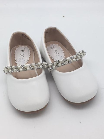 Leatherette Flats with a Rhinestone and Pearl Strap. Size 5 - Unique Catholic Gifts