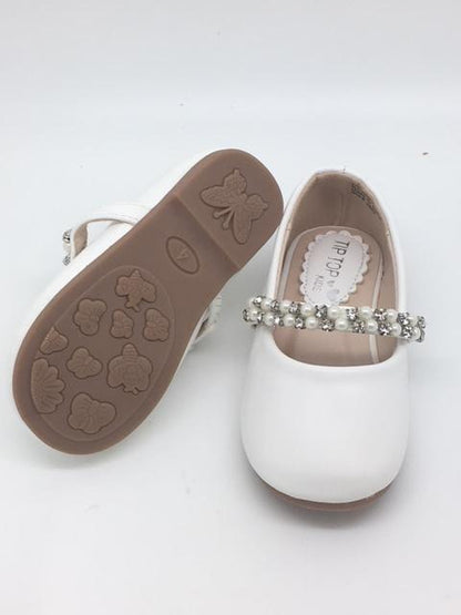 Leatherette Flats with a Rhinestone and Pearl Strap. Size 5 - Unique Catholic Gifts