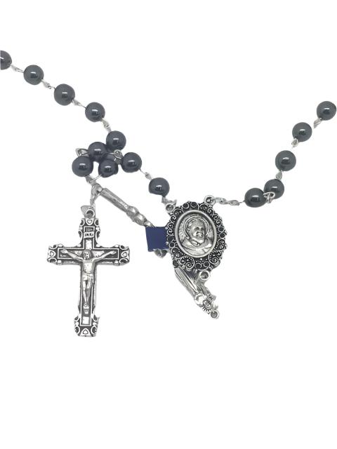 Padre Pio Hematite Rosary (7MM) - Unique Catholic Gifts