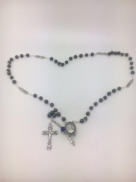 Padre Pio Hematite Rosary (7MM) - Unique Catholic Gifts