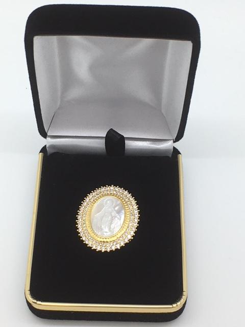 Lady of Grace Pendent and Broach Combo 1" (Gold) - Unique Catholic Gifts