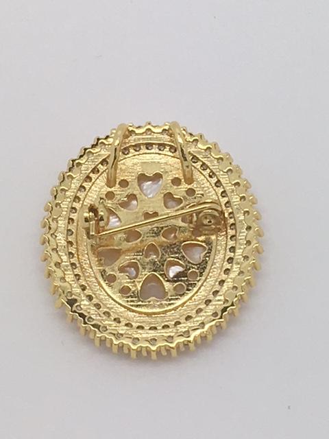 Lady of Grace Pendent and Broach Combo 1" (Gold) - Unique Catholic Gifts