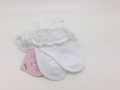 Girl's Baptismal Socks with Lace Trim and Cross (Size 0-0) - Unique Catholic Gifts