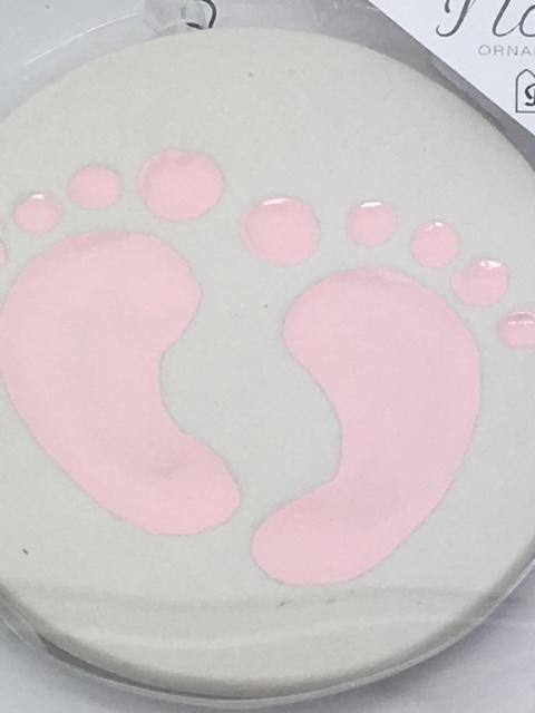 Baby's First Christmas Ornament Pink Foot Prints (4") - Unique Catholic Gifts