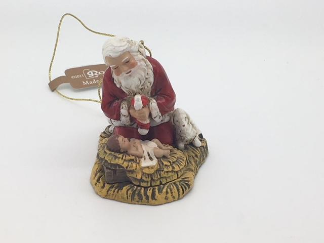 Kneeling Santa Claus with Baby Jesus Ornament - Unique Catholic Gifts