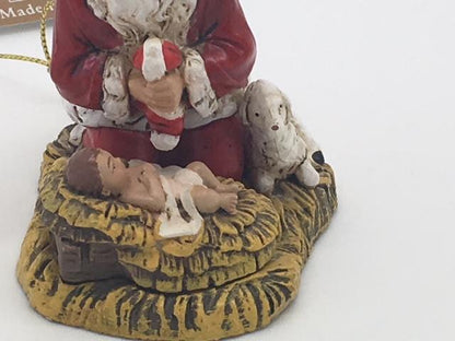 Kneeling Santa Claus with Baby Jesus Ornament - Unique Catholic Gifts