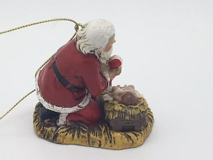 Kneeling Santa Claus with Baby Jesus Ornament - Unique Catholic Gifts