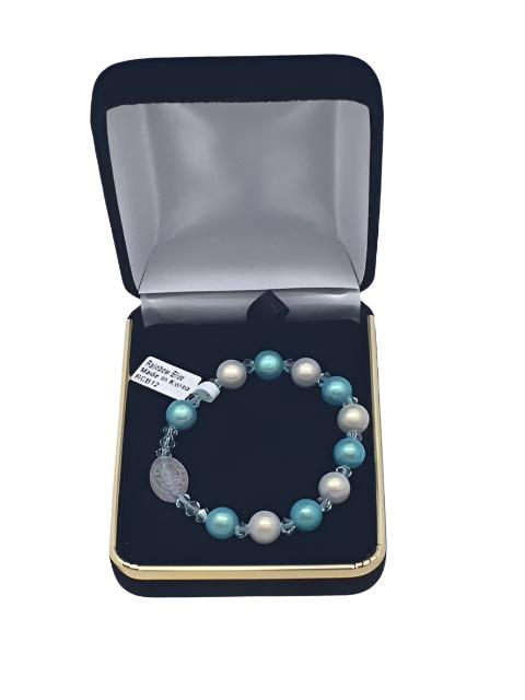 Fine Aqua Drops Children's Rosary  Bracelet - Unique Catholic Gifts