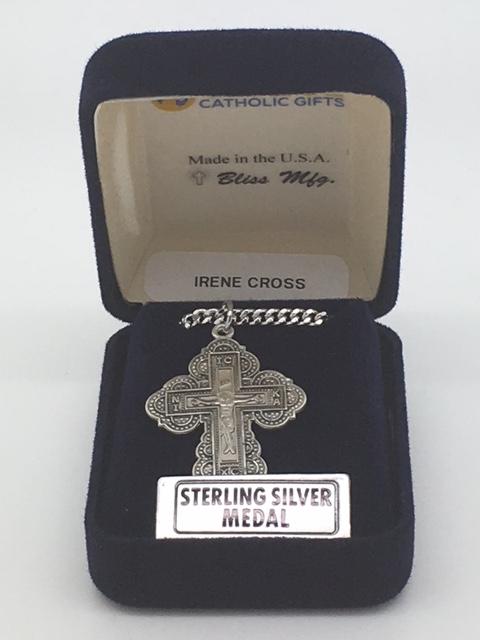 Sterling Silver Irene Cross Pendant  Size: (1 1/4 x 7/8") - Unique Catholic Gifts