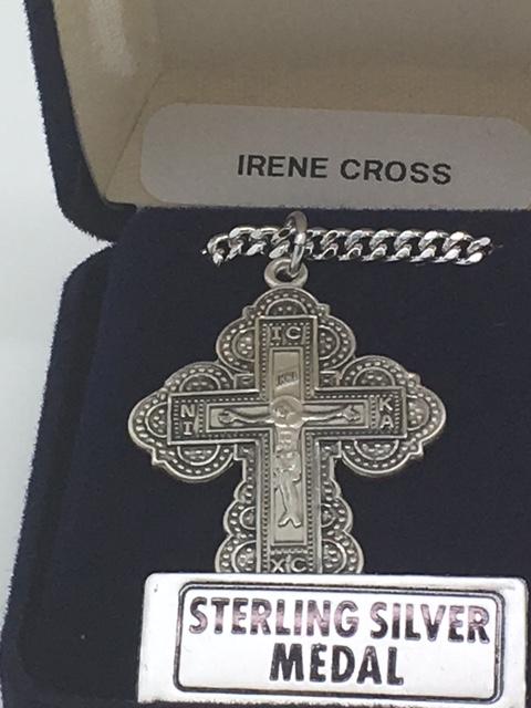 Sterling Silver Irene Cross Pendant  Size: (1 1/4 x 7/8") - Unique Catholic Gifts