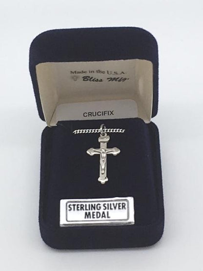 Sterling Silver Crucifix 7/8" with 18" chain - Unique Catholic Gifts