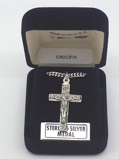 Sterling Silver Crucifix 1 1/4" with 18" chain - Unique Catholic Gifts