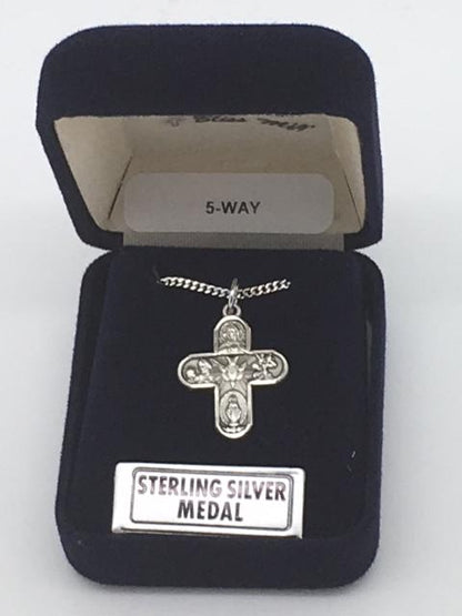 Sterling Silver 5-Way Cross 3/4" - Unique Catholic Gifts