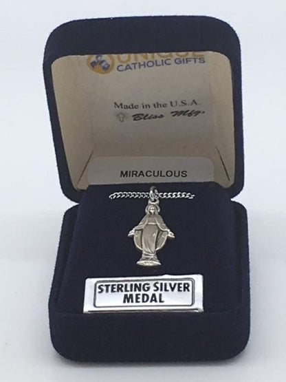 Sterling Silver Miraculous Medal Pendant 7/8" with chain - Unique Catholic Gifts