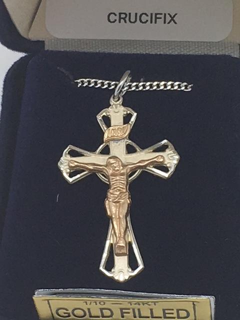 Two-Tone Sterling Silver Crucifix with Gold Filled Corpus (1 1/4") - Unique Catholic Gifts