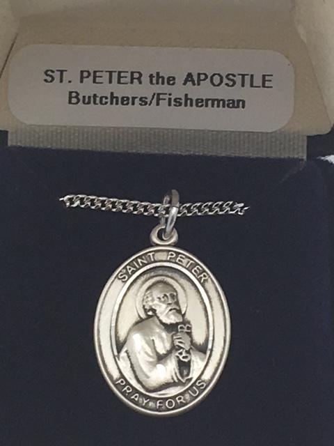 Sterling Silver St. Peter the Apostle Medal 3/4" with 18" chain - Unique Catholic Gifts