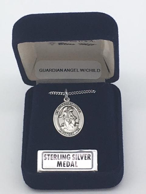 Sterling Silver Guardian Angel Medal 3/4" - Unique Catholic Gifts