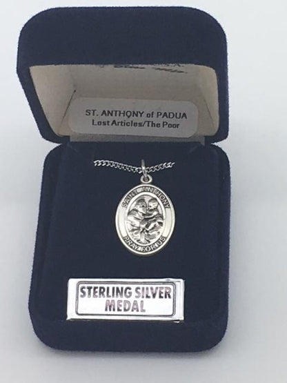 Sterling Silver St. Anthony of Padua Medal 3/4" with 18" chain - Unique Catholic Gifts