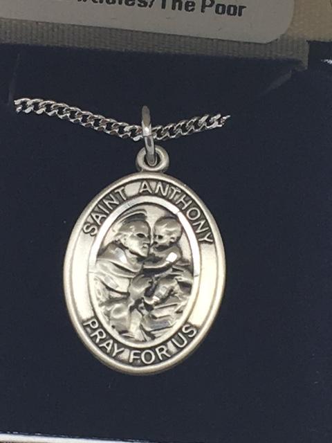 Sterling Silver St. Anthony of Padua Medal 3/4" with 18" chain - Unique Catholic Gifts