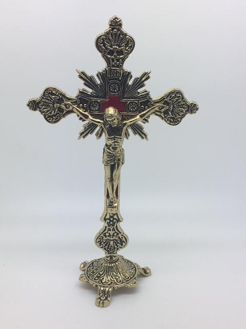 Gold Standing Crucifix  9" - Unique Catholic Gifts