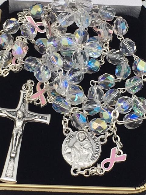 Pink Ribbon St. Peregrine Breast Cancer Rosary - Unique Catholic Gifts