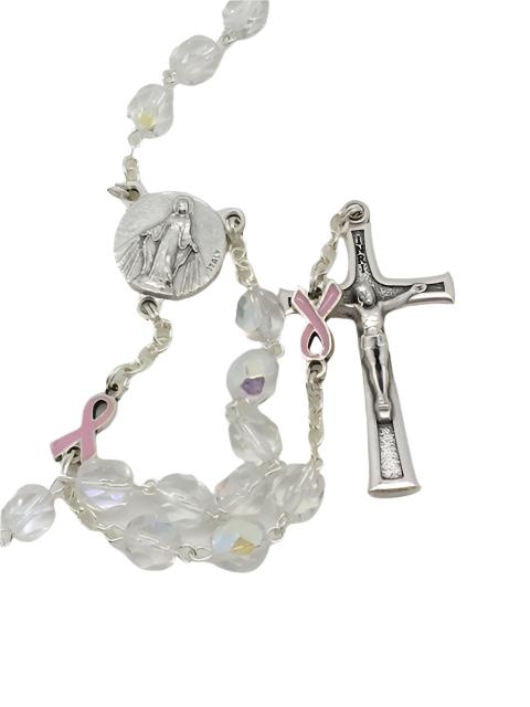 Pink Ribbon St. Peregrine Breast Cancer Rosary - Unique Catholic Gifts