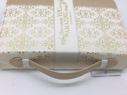 "Amazing" Bible Cover, Cream and Gold, Ephesians 2:10 (Extra-Large) - Unique Catholic Gifts