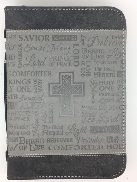 "Names of Our Lord" Bible Cover, Black and Gray. (Medium) - Unique Catholic Gifts