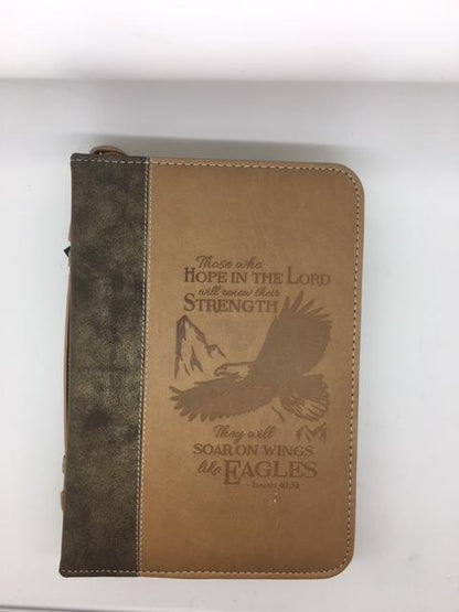 "Soar on Wings like Eagles" Bible Cover, Brown Isaiah 40:31 (Extra Large) - Unique Catholic Gifts