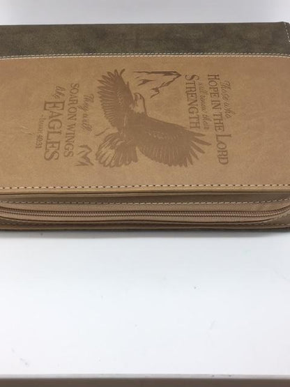 "Soar on Wings like Eagles" Bible Cover, Brown Isaiah 40:31 (Extra Large) - Unique Catholic Gifts