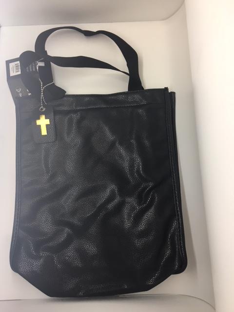 Bible Study Tote Bag Black Imitation Leather (12" x 4" x 11") - Unique Catholic Gifts