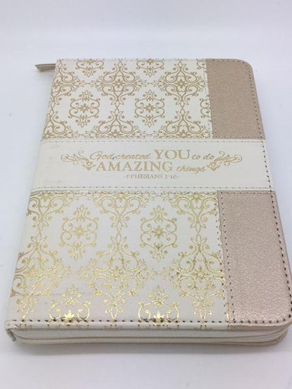 "Amazing" Zippered Journal with Scripture Passage Pages (Ephesians 2:10) - Unique Catholic Gifts