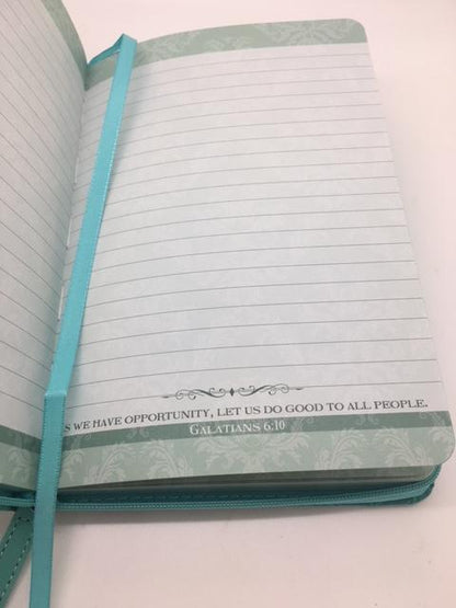 "Delightful" Zippered Journal with Scripture Passage Pages Teal-Green (Psalms 94:19) - Unique Catholic Gifts