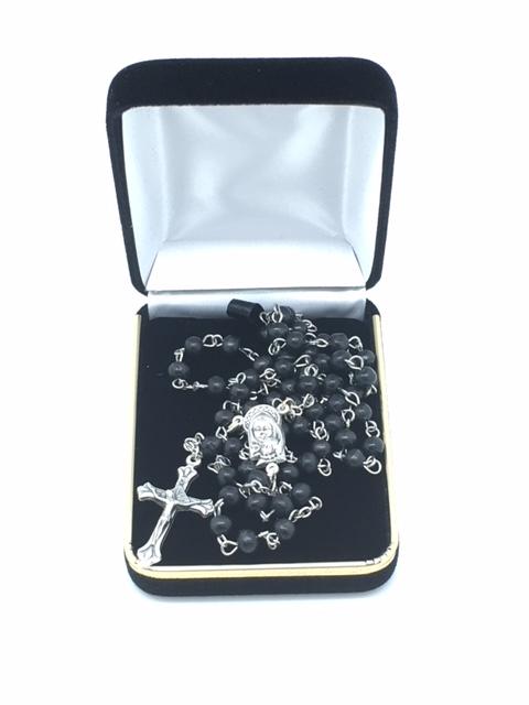 Black Wood Rosary with Silver (6mm) - Unique Catholic Gifts