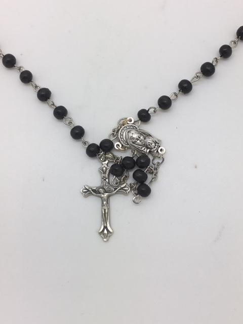 Black Wood Rosary with Silver (6mm) - Unique Catholic Gifts