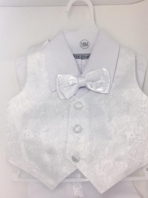 Satin Tailed Baptism Tuxedo Set. Jacket with Embroider on the Back, (2T) - Unique Catholic Gifts