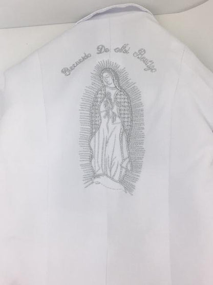 Satin Tailed Baptism Tuxedo Set. Jacket with Embroider on the Back, (2T) - Unique Catholic Gifts