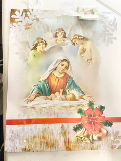 Blessed Mother and Son Jesus Christmas Gift Bag (Large) 12" x 15" x 5" - Unique Catholic Gifts