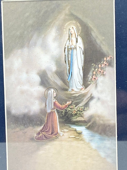 Our Lady of Lourdes with Bernadette in Matted Gold Frame 5 1/4" - Unique Catholic Gifts