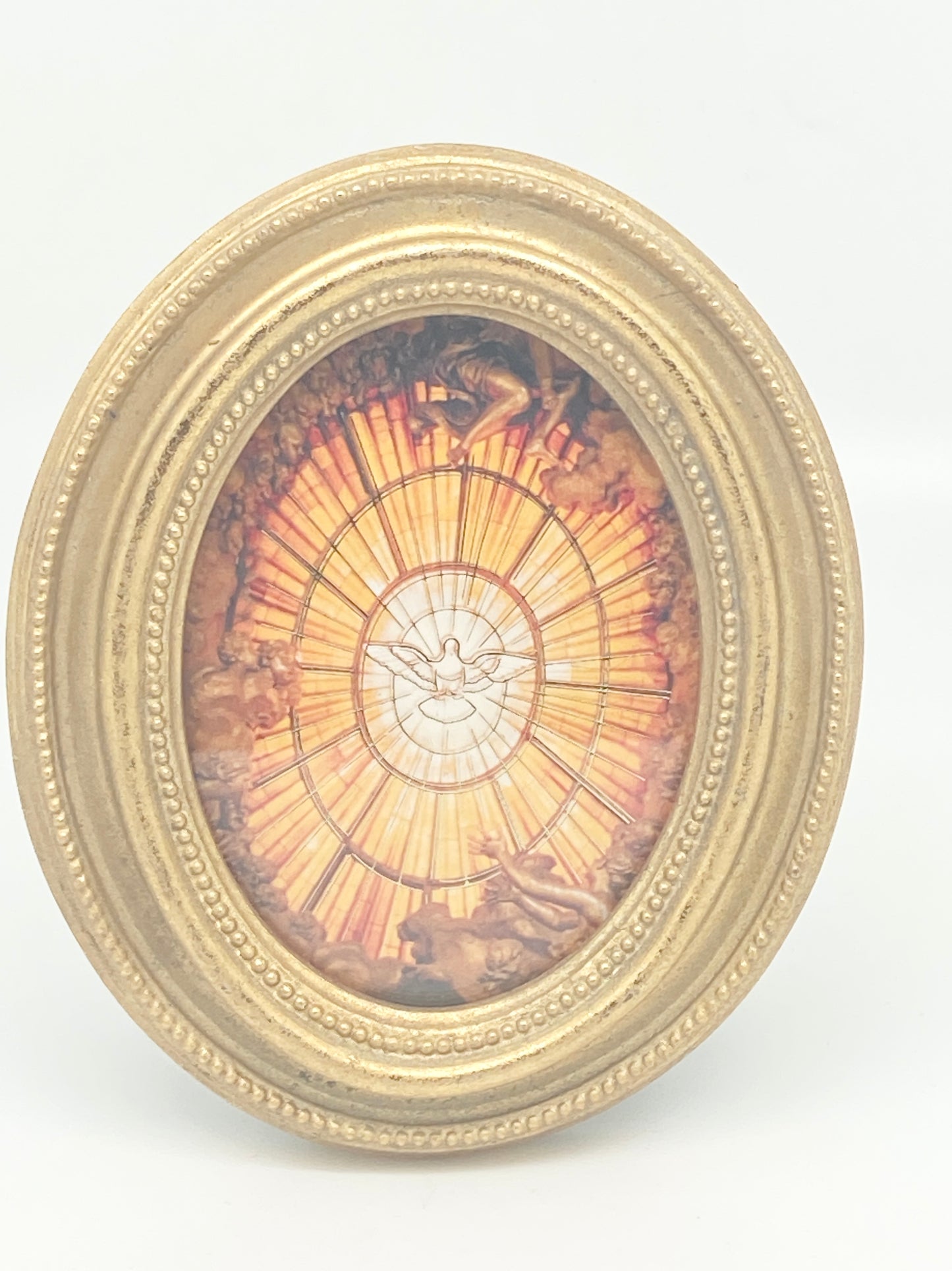 Holy Spirit Oval Gold Leaf Frame  4" x 4 3/4" - Unique Catholic Gifts