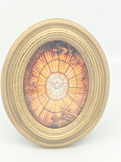 Holy Spirit Oval Gold Leaf Frame  4" x 4 3/4" - Unique Catholic Gifts