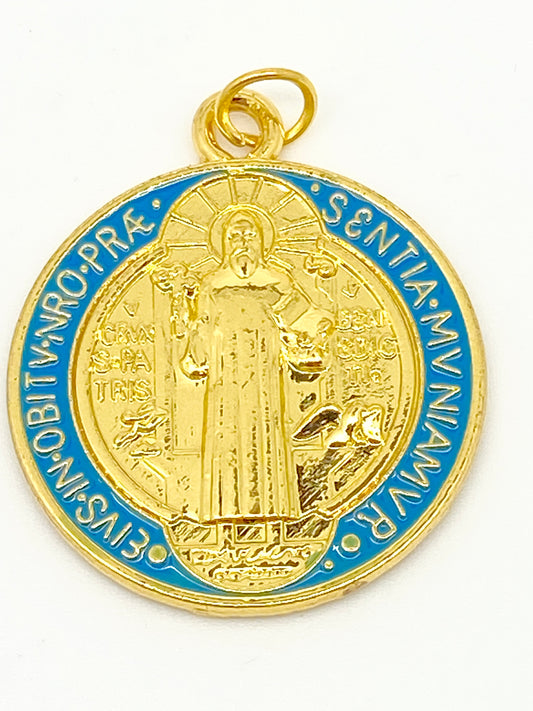 Gold and Colored St. Benedict Medal Large 1 1/4" - Unique Catholic Gifts