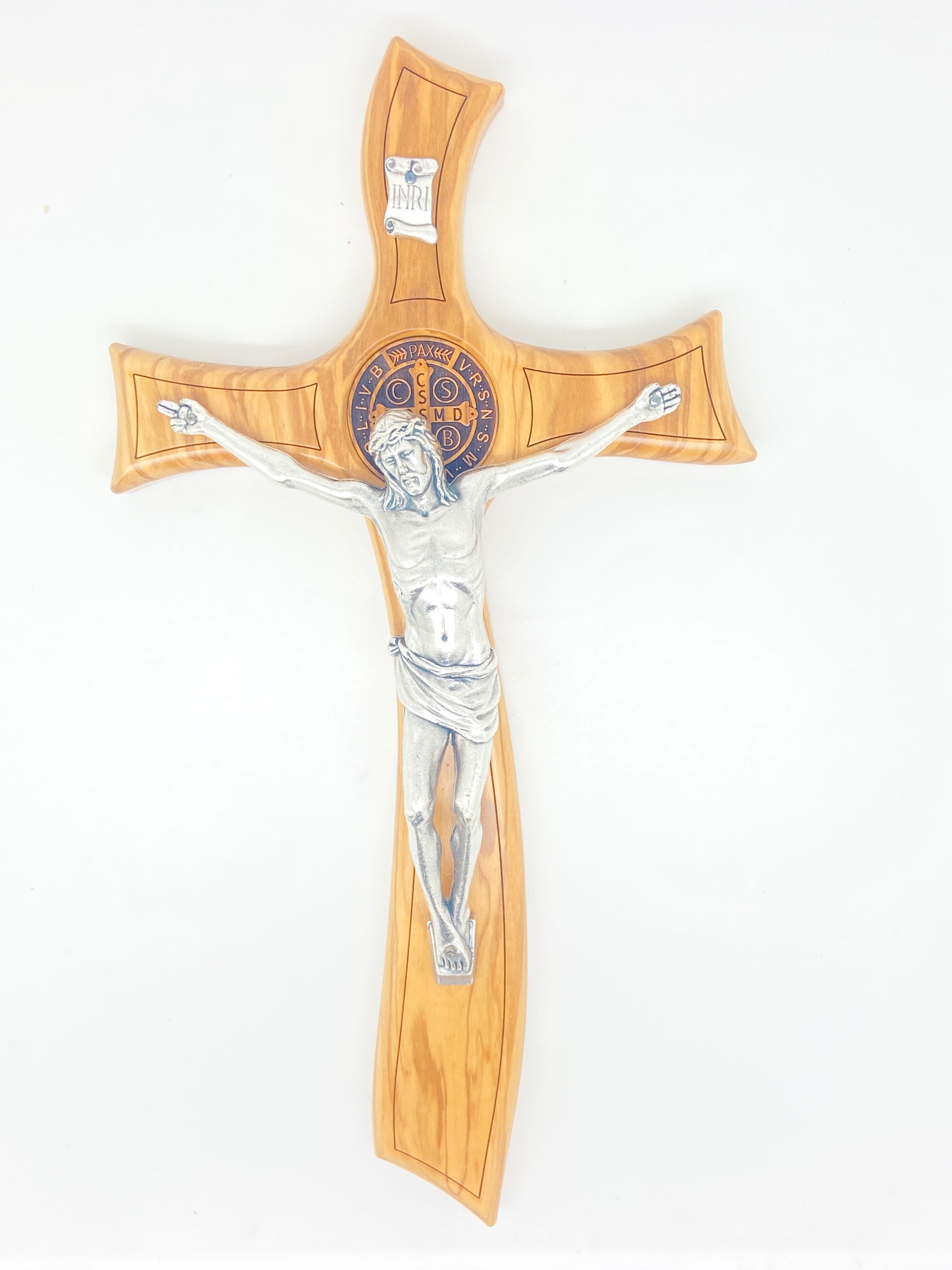 Olive Wood Carved St. Benedict Wall Crucifix 12 1/2" - Unique Catholic Gifts