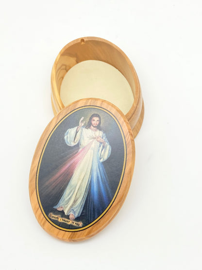 Divine Mercy Olive Wood Premium Crafted Rosary Box - Unique Catholic Gifts