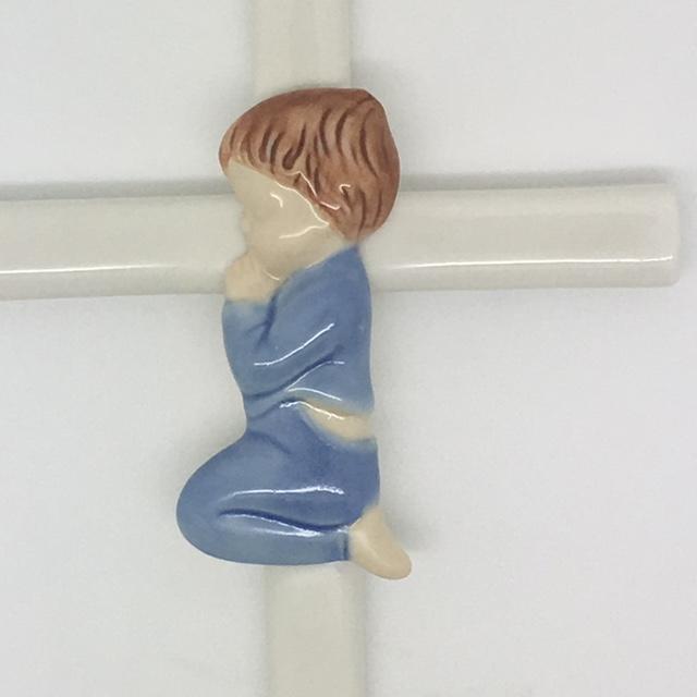 Praying Boy on Cross Porcelain (7 1/2") - Unique Catholic Gifts