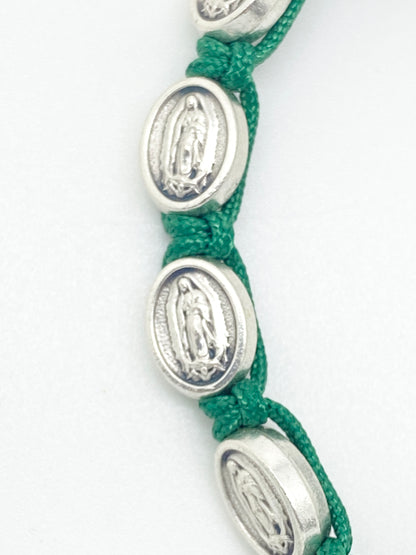 Our Lady of Guadalupe Italian Medals and Slip Knot Bracelet (Green) - Unique Catholic Gifts