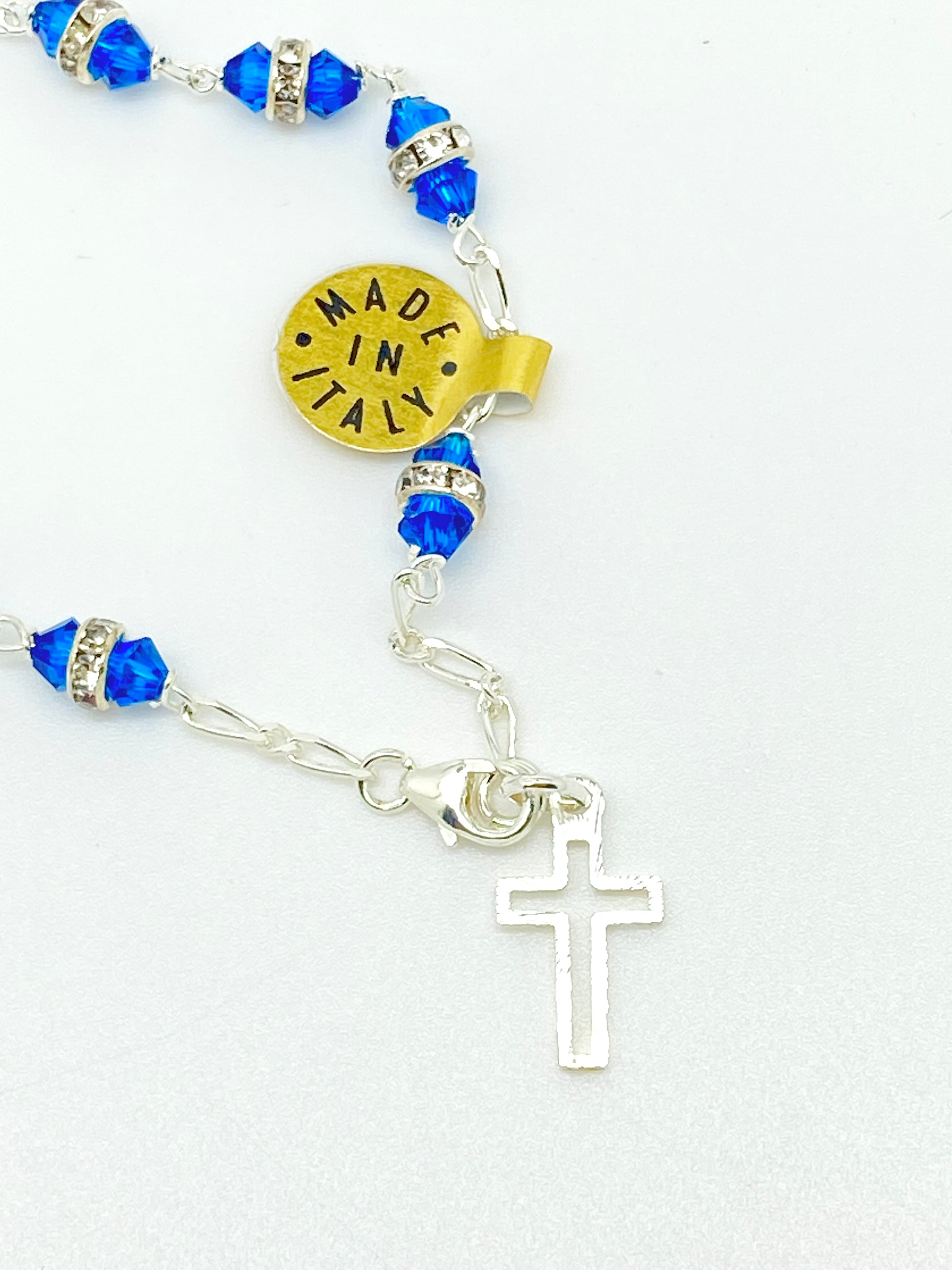 Blue Australian Swarovski Crystals and Sterling Silver Rosary Bracelet 6mm - Unique Catholic Gifts